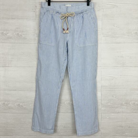 Anthropologie Seashore Linen Blend Pants Women XS Blue Striped Rope Belt Crop - Picture 15 of 16